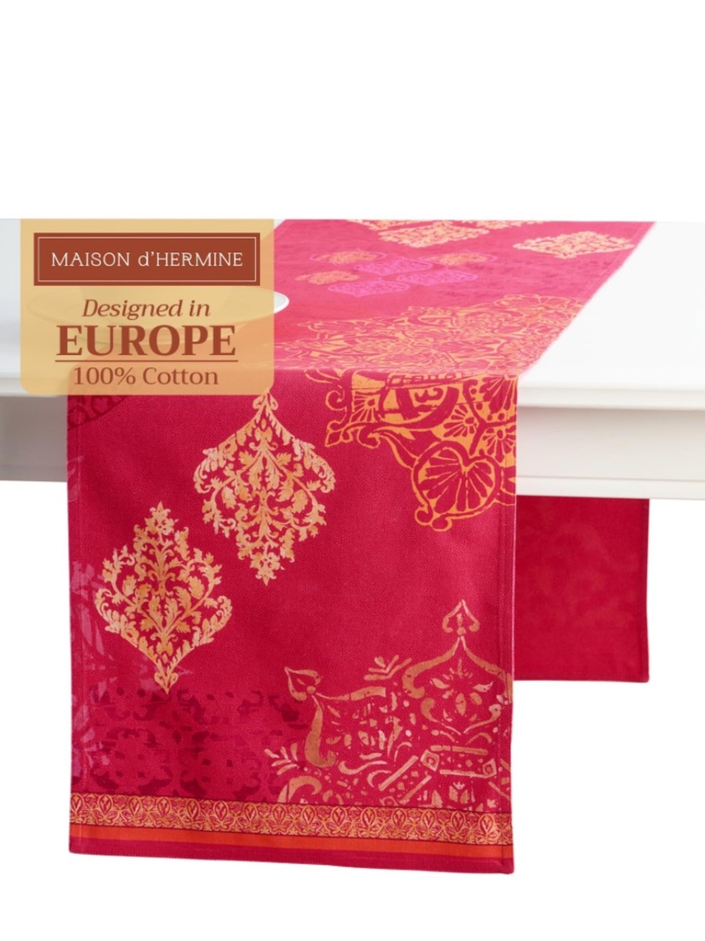 Versailles European 100% Cotton Table Runner Hot Pink Orange Print 14.5x72”